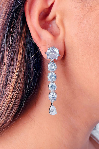 White crystal embellished earrings
