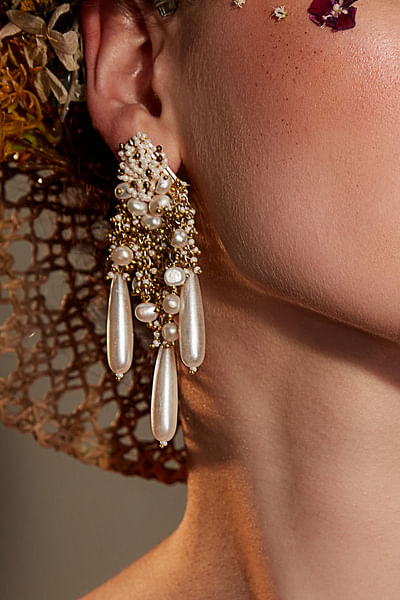 White embellished dangler earrings