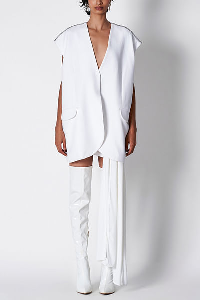 White embellished oversized jacket