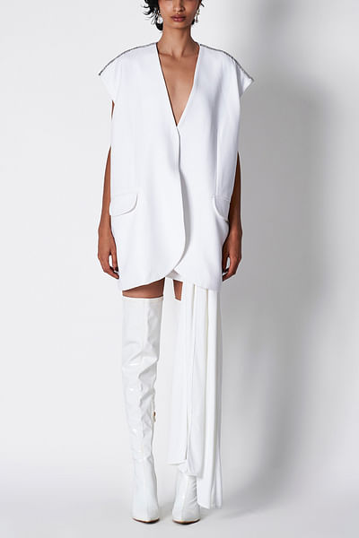 White embellished oversized jacket set