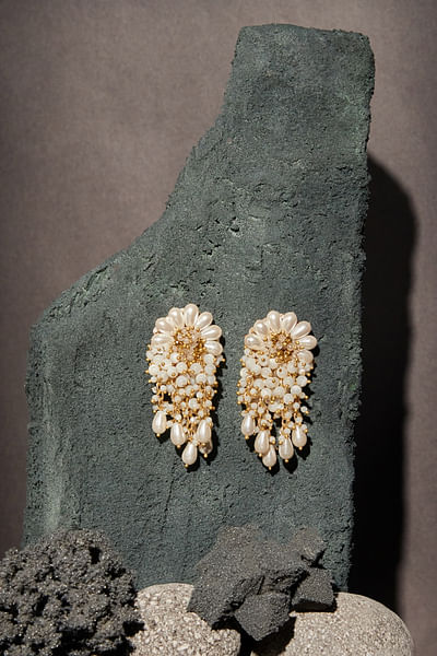 White embellished stud earrings
