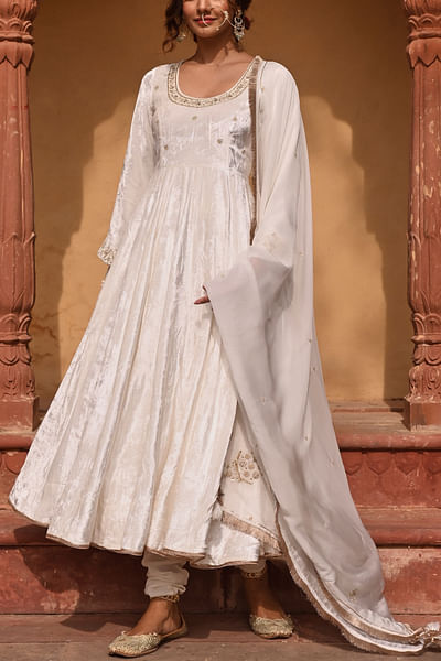 White embroidered anarkali set