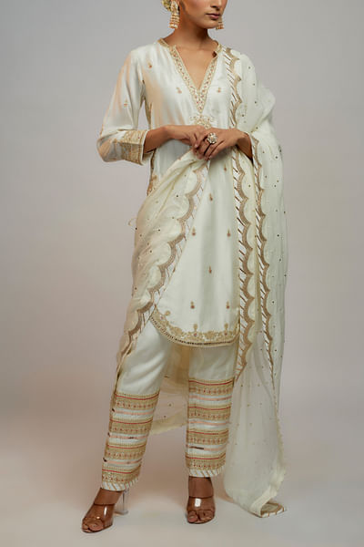 White embroidered kurta set