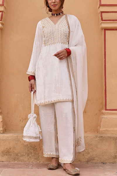 White embroidered kurta set