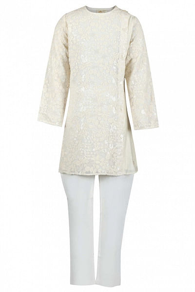 White embroidered kurta set