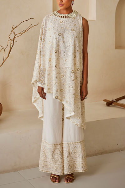 White embroidered palazzos