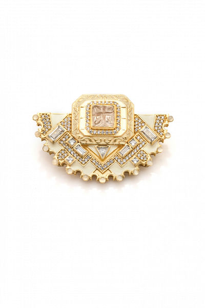 White enamel and cubic zirconia brooch