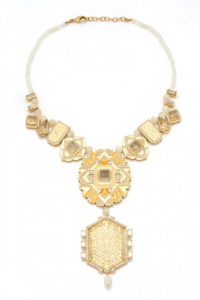 White enamel and cubic zirconia necklace