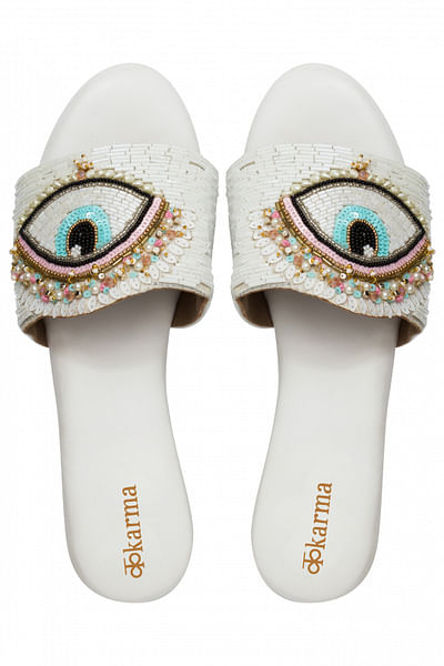 White eye embellished platform heels