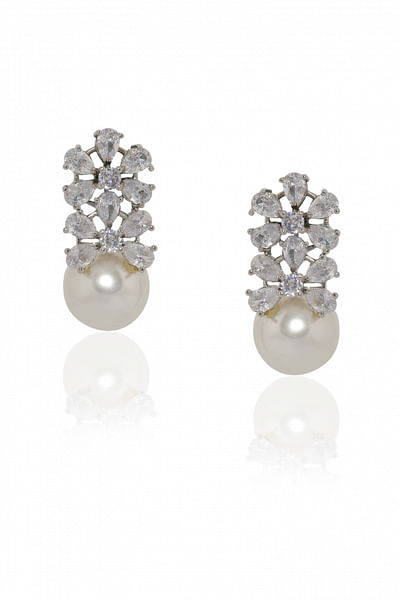 White faux diamond and pearl earrings