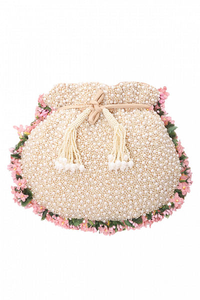 White floral embellished potli