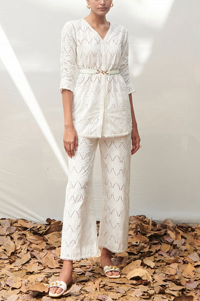 White floral embroidery co-ord set