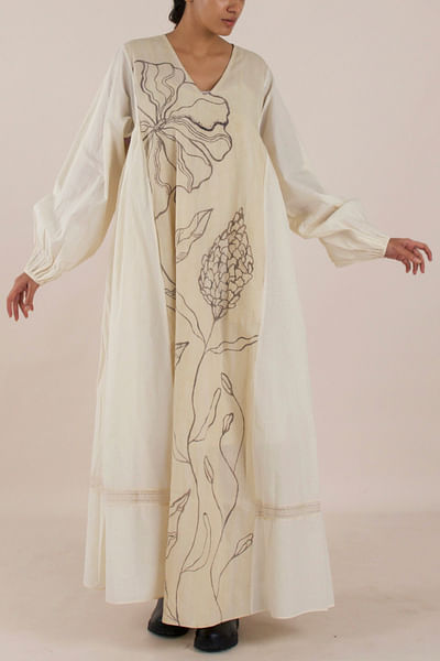 White floral hand paint oversized maxi dress
