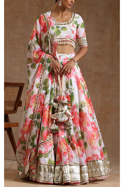 White floral print lehenga set