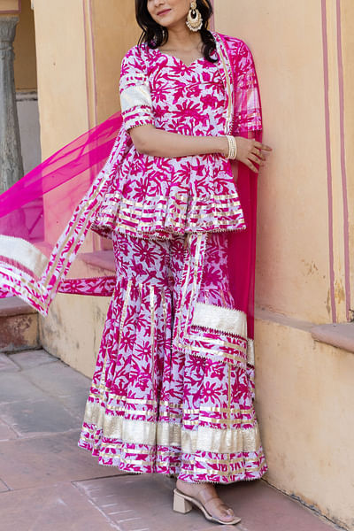 White floral print sharara set