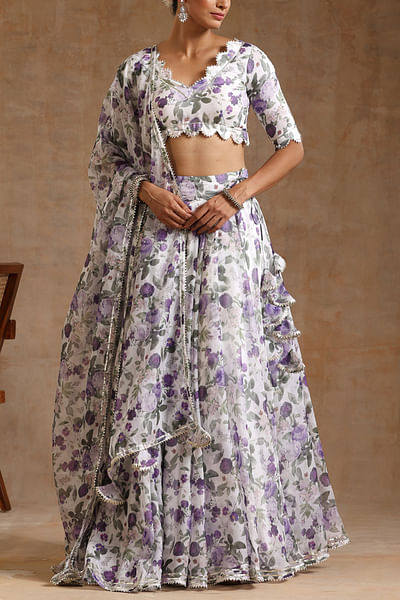 White floral printed lehenga set