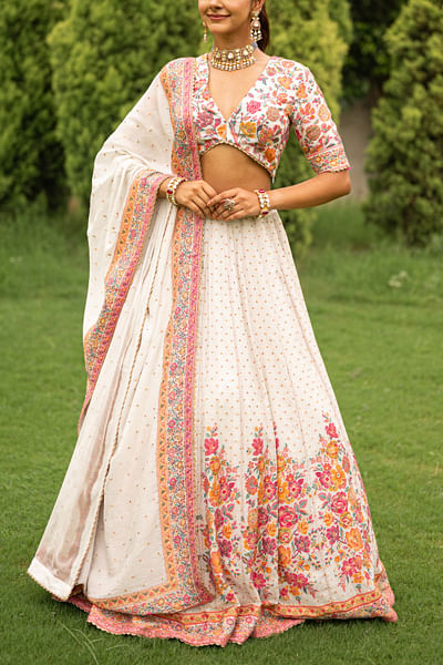 White floral woven lehenga set