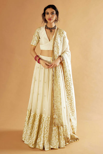 White gota embroidered lehenga set