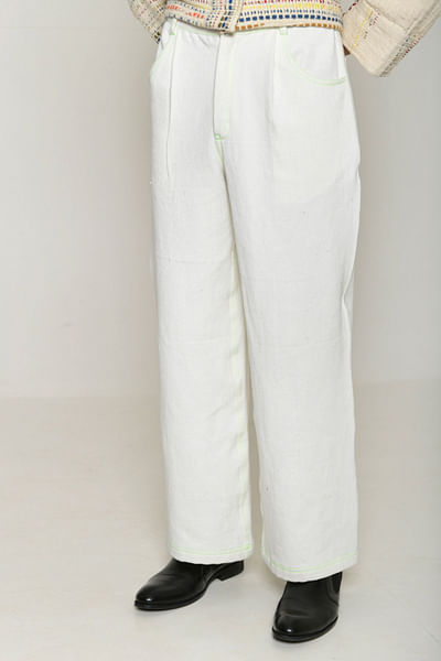 White handwoven denim pants
