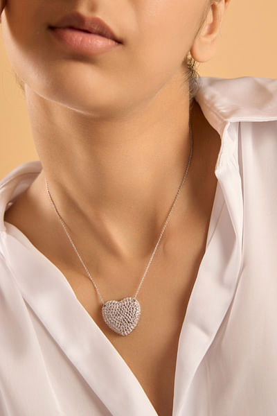 White heart diamond pendant necklace