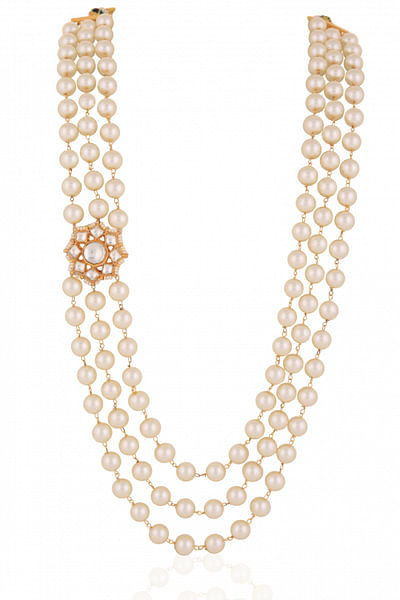 White jadtar and pearl layered necklace
