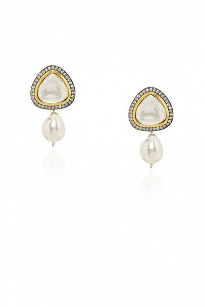 White kundan and pearl drop earrings