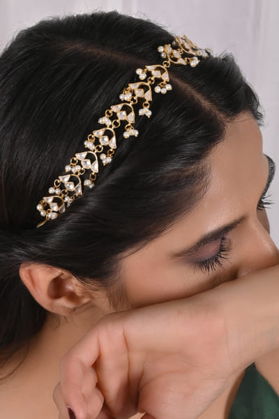 White kundan and pearl headgear