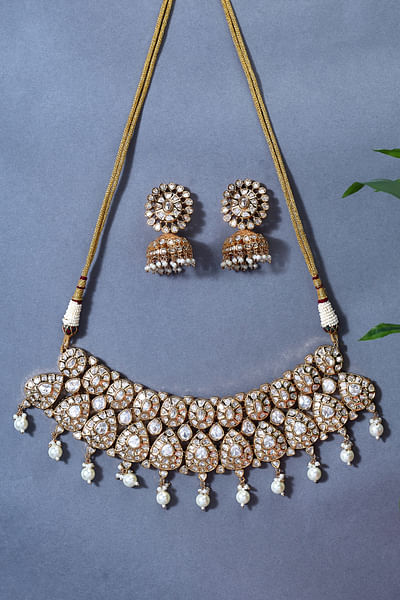 White kundan polki choker set