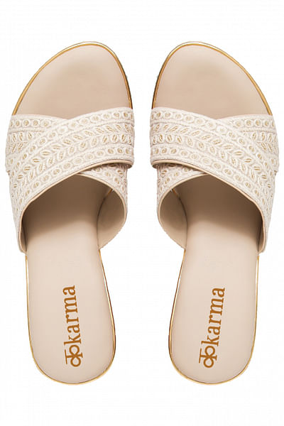 White leaf thread embroidery wedges