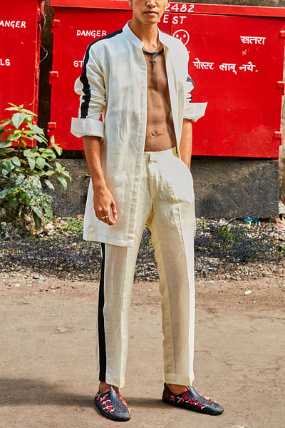 White linen sports kurta set