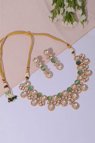 White moissanite and stone embellished necklace set