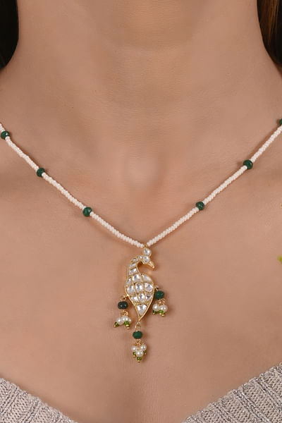 White peacock pendant necklace