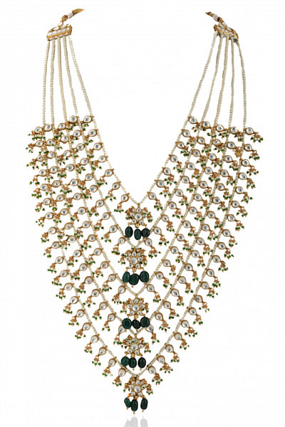 White pearl and jadtar layered necklace