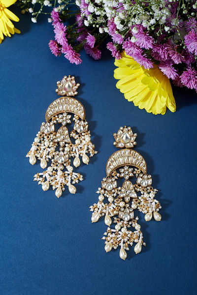 White pearl and kundan earrings