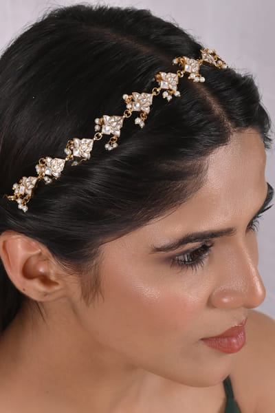 White pearl and kundan headgear