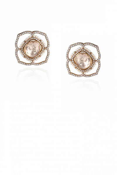 White pearl and moissanite stud earrings