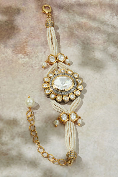 White pearl and polki embellished bracelet