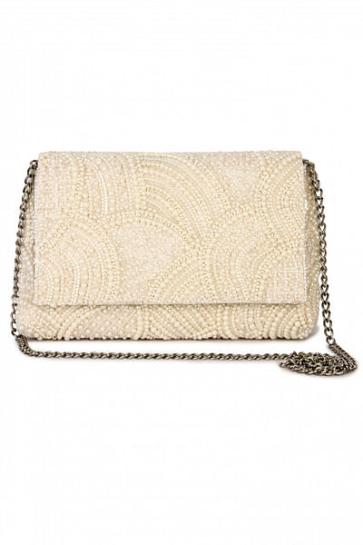 White pearl embroidered clutch
