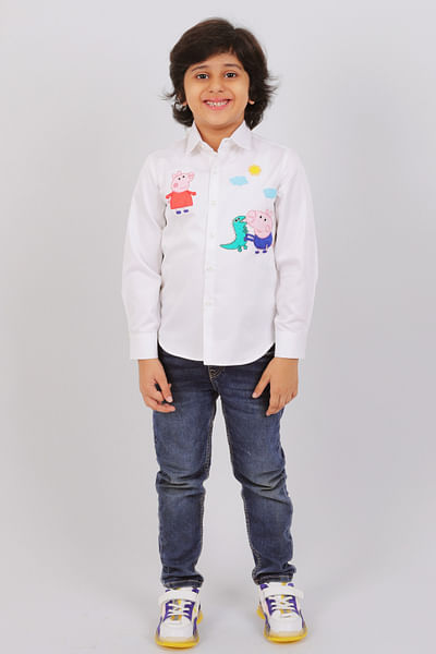 White peppa pig embroidery shirt