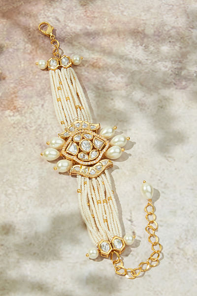 White polki and pearl embellished bracelet