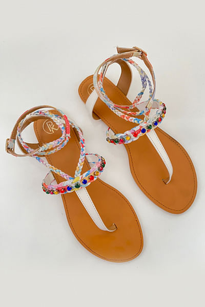 White poppy print strap sandals