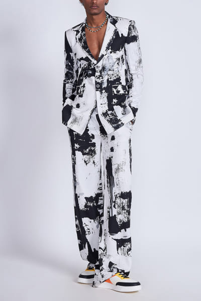 White printed boxy blazer