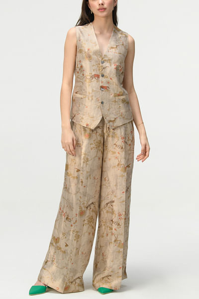 White rainforest print palazzo