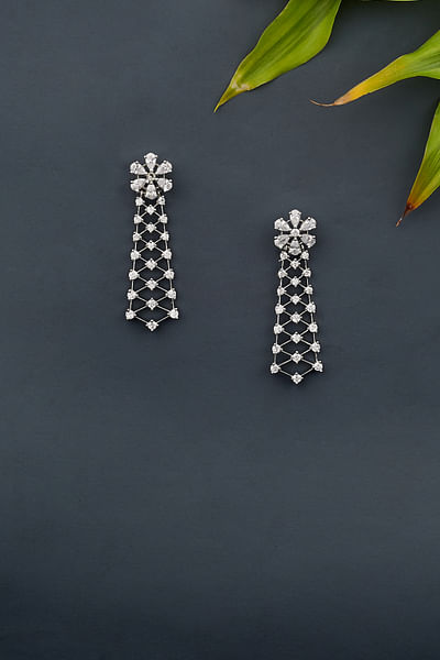 White rhodium plated zircon earrings
