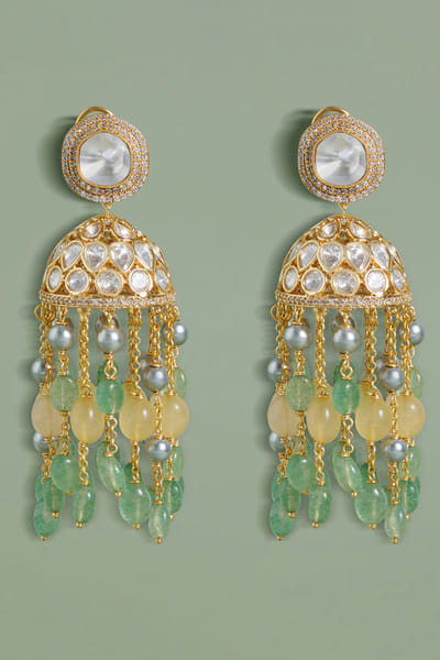 White semi-precious stone jhumkas