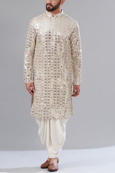 White sequin and mirror embroidery kurta