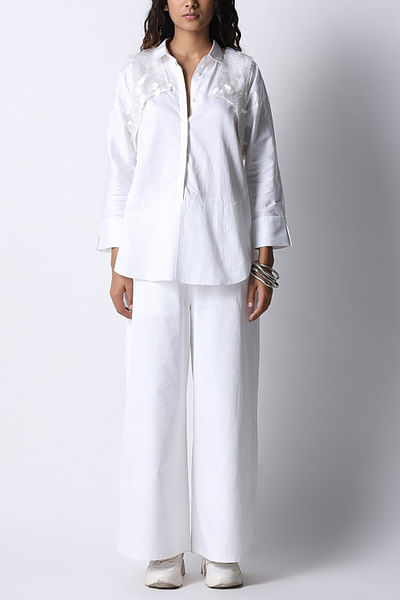White sequin embellished cotton shirt
