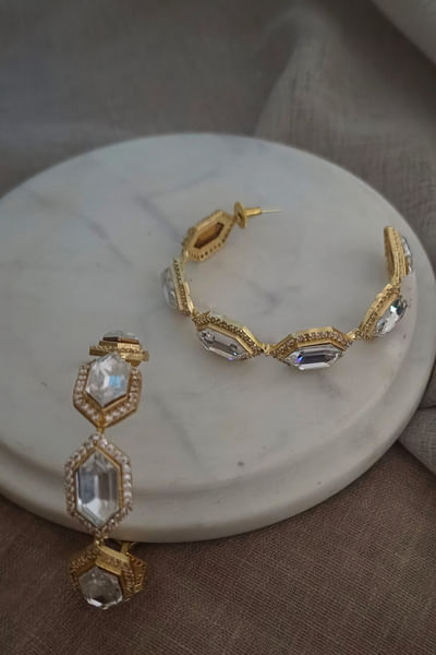 White Swarovski crystal embellished large half hoops