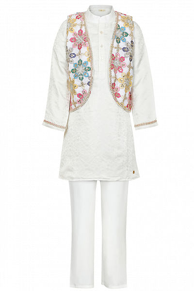 White thread and sequin embroidery bandi kurta set