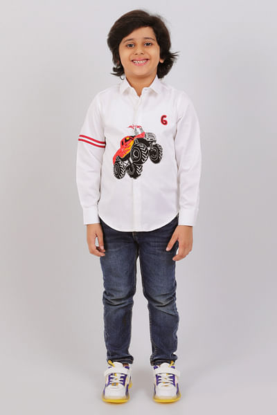 White truck embroidery shirt